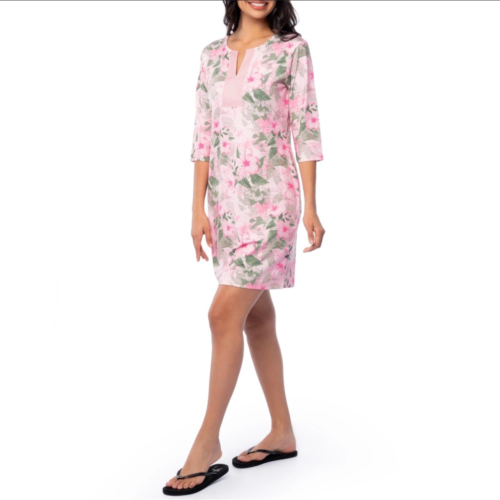 Guy Harvey Ladies Hibiscus Key Printed Tunic Dress - M NWT